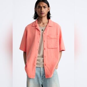 New Zara Men's Sz S WRINKLED LOOK SHIRTGERANIUM